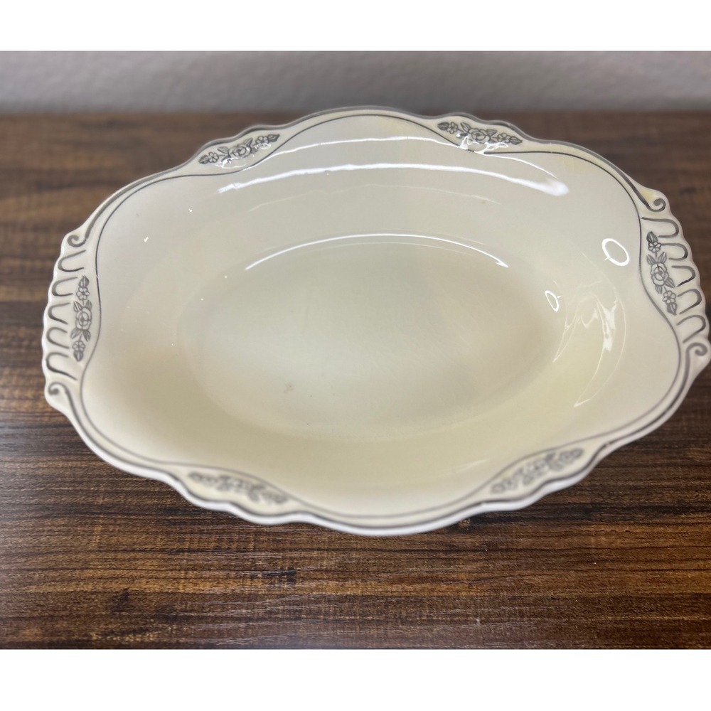 Vintage Homer Laughlin Virginia Rose Oval Serving Bowl Cream Floral Trim